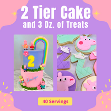 Load image into Gallery viewer, 2 Tier Cake and choice of 3 Dozen of Treats